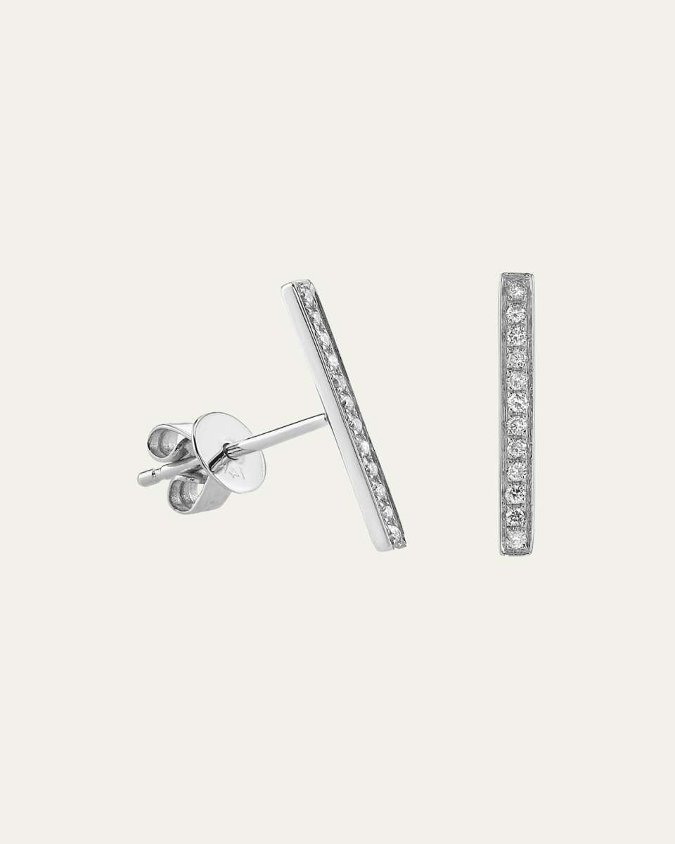 14k White Gold Medium Pave Diamond Bar Stud Earrings
